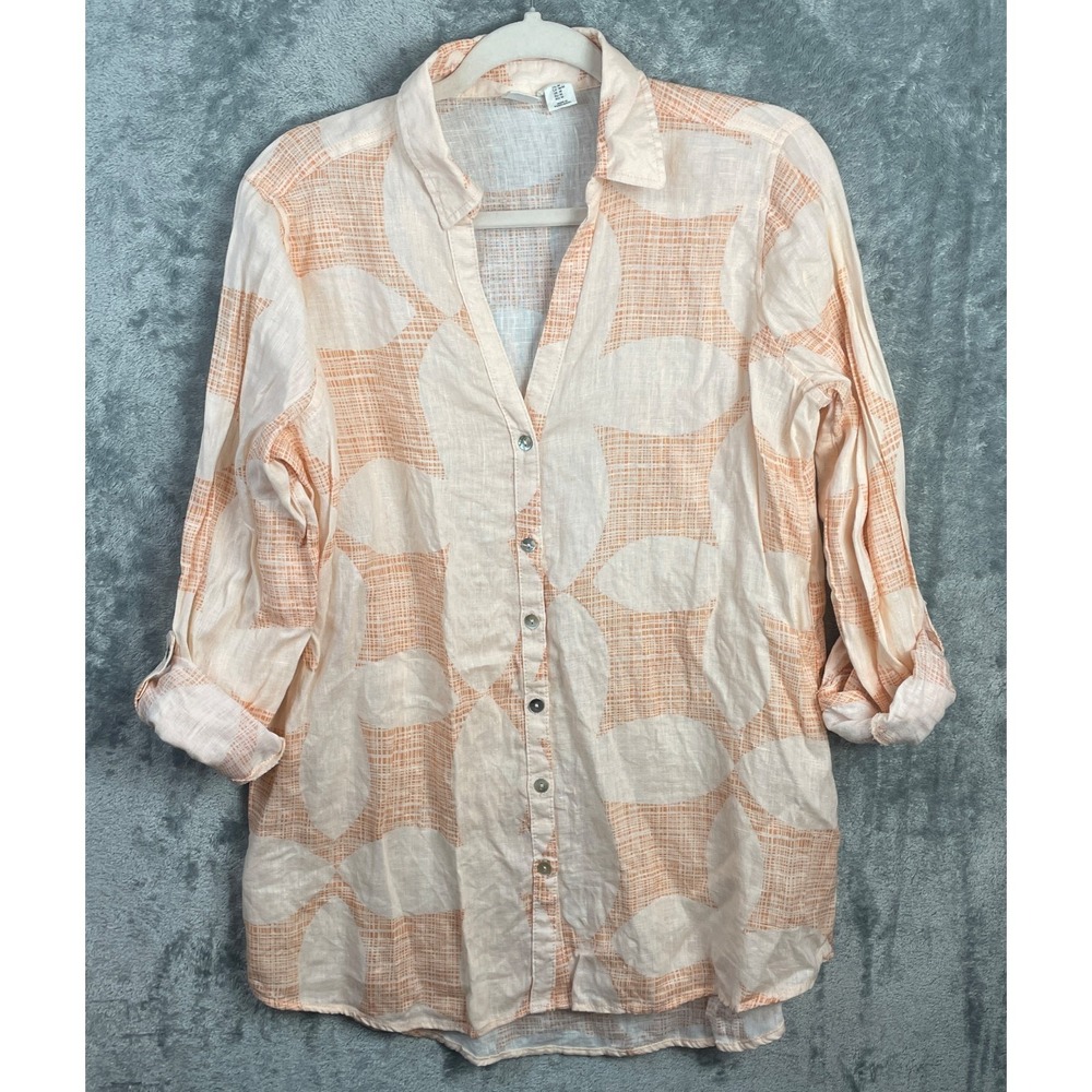 Joie Women's Blouse Floral Linen Roll Tab Long Sleeve Button Up‎ Shirt Tunic M
